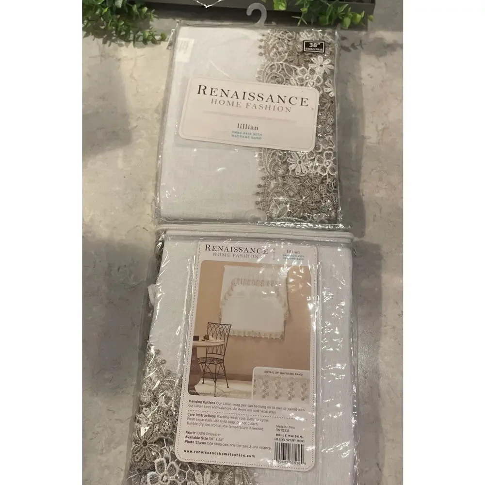 NEW Pair Renaissance Home Fashion Lillian Swag with Macrame Band 56